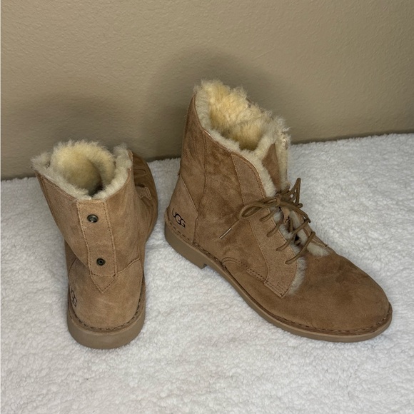 UGG Women's Tan Shearling Lace-Up Boots - Picture 3 of 9